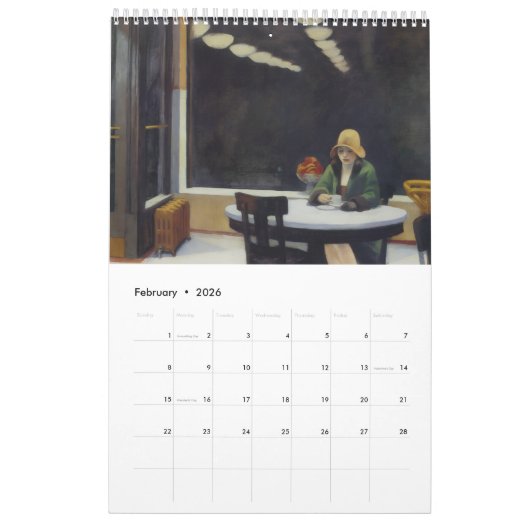 Edward Hopper Artistic Aesthetic Wall Calendar カレンダー (2月 2026)
