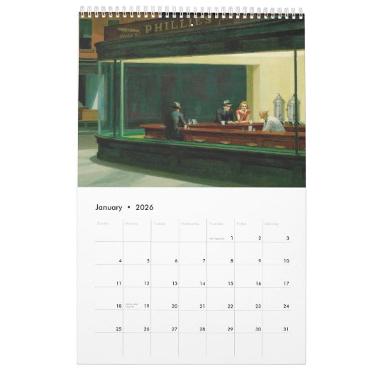Edward Hopper Artistic Aesthetic Wall Calendar カレンダー (1月 2026)