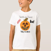 EEKハロウィーン笑みを浮かべてカボチャのトリックまたはトリートブー Tシャツ (正面)