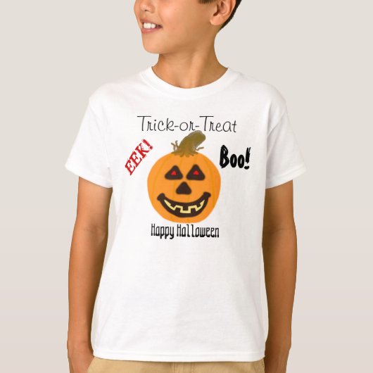 EEKハロウィーン笑みを浮かべてカボチャのトリックまたはトリートブー Tシャツ (正面)