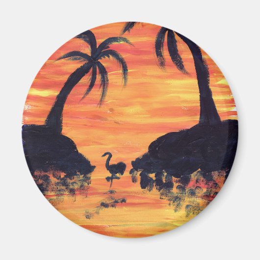 EelKatによるフラミンゴの夕焼けアート マグネット (正面)
