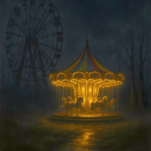 Eerie Abandoned Carousel at Night - Gothic  薄葉紙