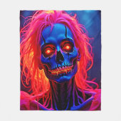 Eerie Skeleton with Pink Hair Design フリースブランケット (正面)