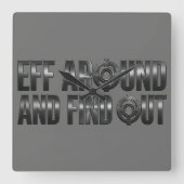 Eff Around and Find Out – ガンメタル スクエア壁時計 (正面)