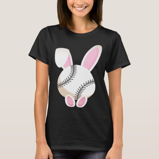 Egg Baseball Rabbit Bunny Ears Funny Easter Day Pl Tシャツ (正面)