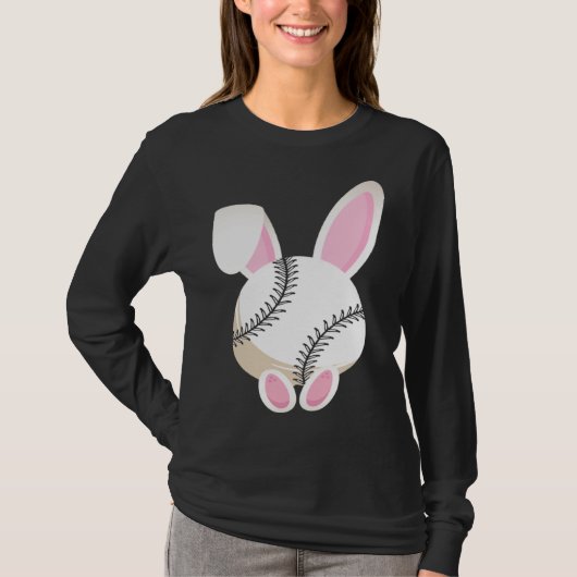 Egg Baseball Rabbit Bunny Ears Funny Easter Day Pl Tシャツ (正面)