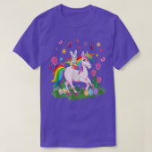 Egg Basket Rabbit Riding Unicorn Happy Easter Day Tシャツ (デザイン正面)