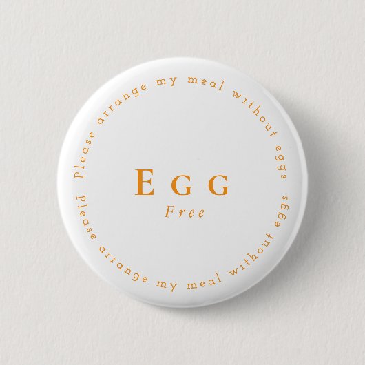 Egg-Free Request Badge, White - Orange 缶バッジ (正面)