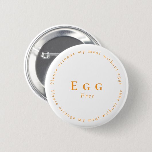 Egg-Free Request Badge, White - Orange 缶バッジ (正面&裏面)