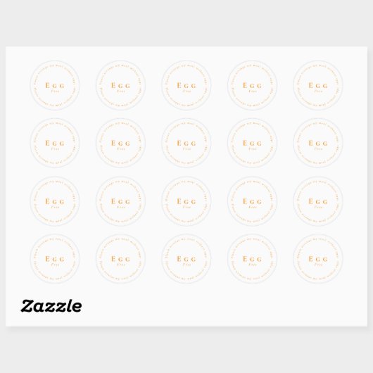 Egg-Free Request Sticker, White - Orange ラウンドシール (シート)
