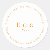 Egg-Free Request Sticker, White - Orange ラウンドシール (正面)