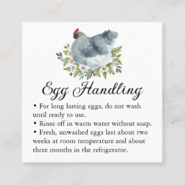 Egg Handling Care Instructions Floral Chicken Hen スクエア名刺