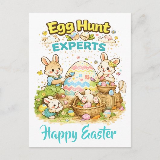 Egg Hunt ExpertsCute Watercolor Bunny Painting  シーズンポストカード (正面)