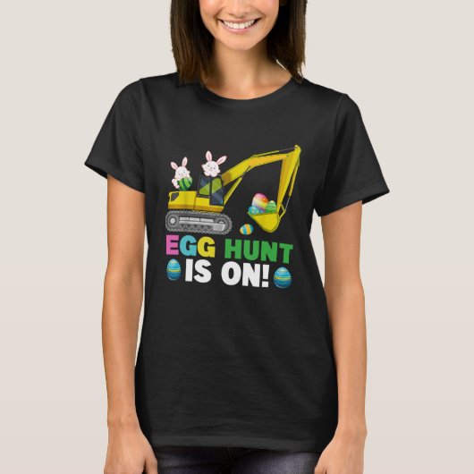 Egg Hunt Is On Excavator Easter Bunny Eggs Boys Ki Tシャツ (正面)