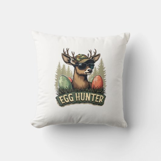 Egg Hunter Deer Buck Happy Easter Day Eggs Boys Ki クッション (正面)
