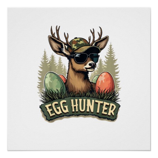 Egg Hunter Deer Buck Happy Easter Day Eggs Boys Ki ポスター (正面)