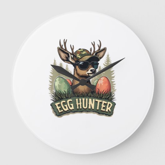 Egg Hunter Deer Buck Happy Easter Day Eggs Boys Ki ラージ壁時計 (正面)