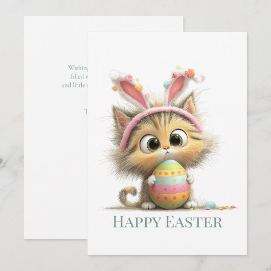 Egg-stra Cute Easter Cat Flat Greeting Card シーズンカード (正面/裏面)