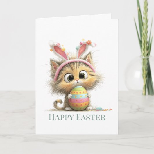 Egg-stra Cute Easter Cat Greeting Card カード (正面)