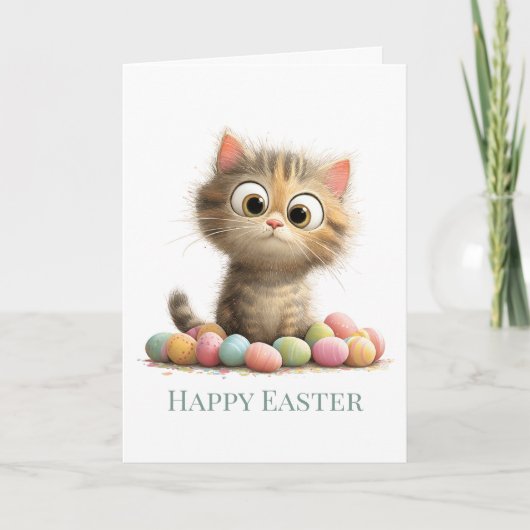 Egg-stra Silly Easter Cat Greeting Card カード (正面)