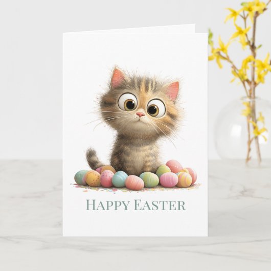 Egg-stra Silly Easter Cat Greeting Card カード (黄色い花)