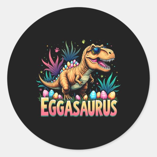 Eggasaurus Easter Stegosaurus Dinosaur Boys Kids T ラウンドシール (正面)