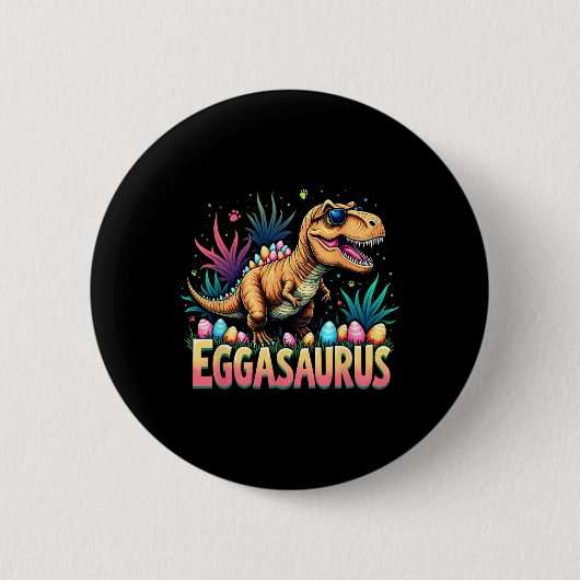 Eggasaurus Easter Stegosaurus Dinosaur Boys Kids T 缶バッジ (正面)