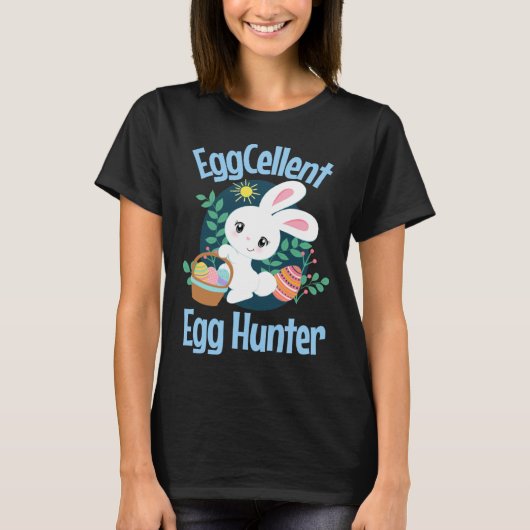 Eggcellent Egg Hunter Cute Easter Bunny Quote Sayi Tシャツ (正面)