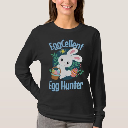 Eggcellent Egg Hunter Cute Easter Bunny Quote Sayi Tシャツ (正面)