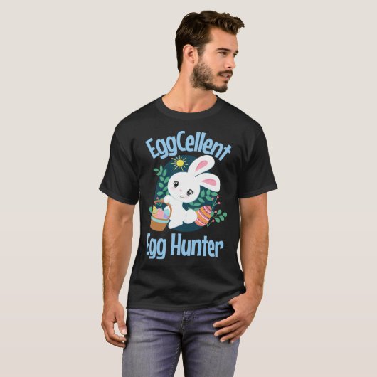 Eggcellent Egg Hunter Cute Easter Bunny Quote Sayi Tシャツ (正面フル)