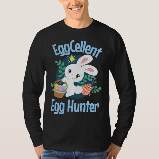 Eggcellent Egg Hunter Cute Easter Bunny Quote Sayi Tシャツ (正面)