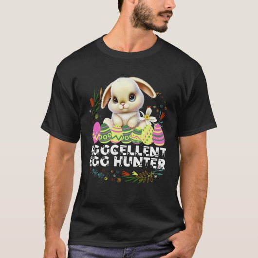 Eggcellent Egg Hunter Easter Bunny Cute Rabbit Bun Tシャツ (正面)