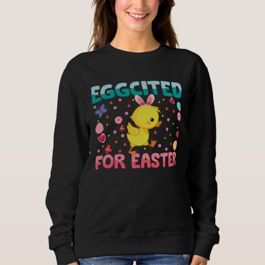 Eggcited For Easter Bunny Duck Rabbit  Kids スウェットシャツ (正面)