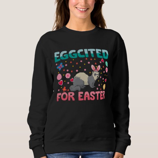 Eggcited For Easter Bunny Ferret Rabbit Kids スウェットシャツ (正面)