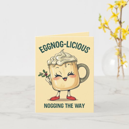 Eggnog-licious – Funny Christmas Eggnog Pun  カード (黄色い花)