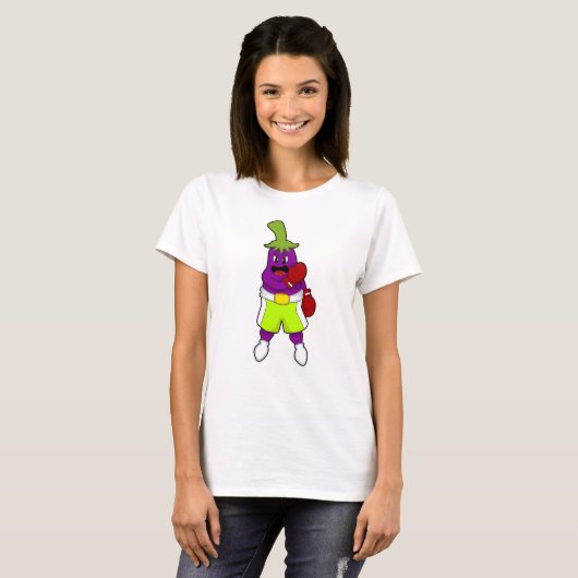 Eggplant at Boxing with Boxing gloves Tシャツ (正面フル)