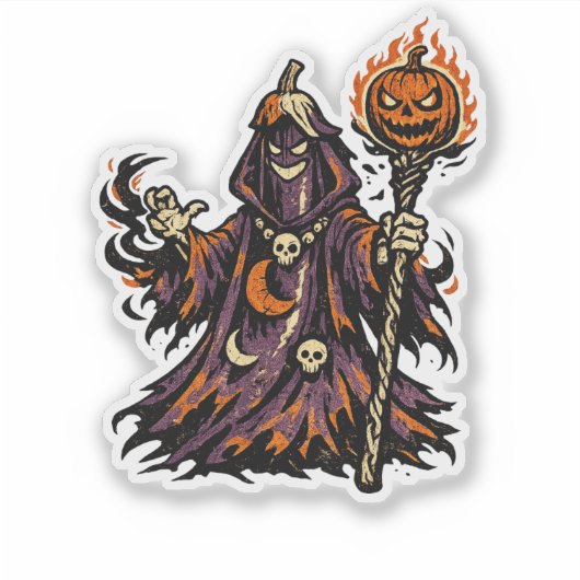 Eggplant Dark Sorcerer Halloween — Spooky Retro  シール (正面)