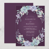 Eggplant Flourishing Floral Wedding 招待状 (正面/裏面)