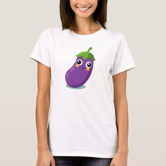 Eggplant Funny Character, Cute Veggie Tシャツ (正面)
