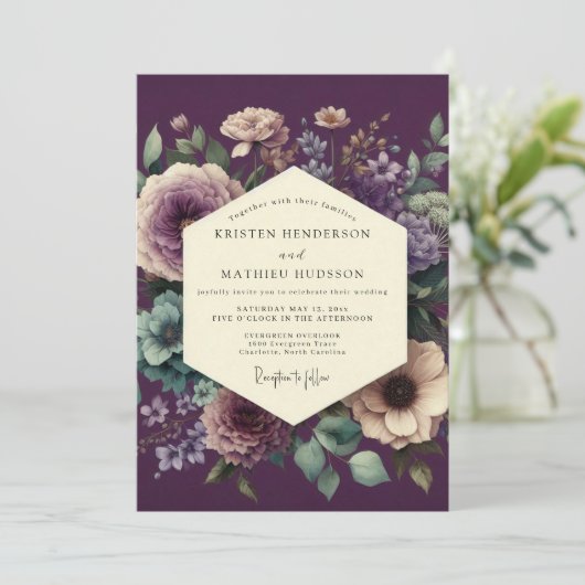 Eggplant Harmonious Botanical Wedding 招待状 (スタンド正面)