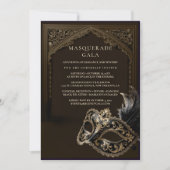 Eggplant Masquerade Elegant Gold Corporate Gala 招待状 (正面)