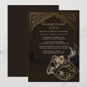 Eggplant Masquerade Elegant Gold Corporate Gala 招待状 (正面/裏面)