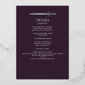 Eggplant Medieval Silver Sword Wedding Details 箔招待状 (裏面)