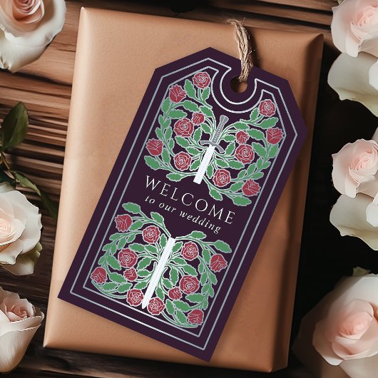 Eggplant Medieval Silver Sword Wedding Welcome ギフトタグ