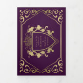 Eggplant Royal Medieval Fantasy Monogram Wedding 三つ折り招待状 (カバー)