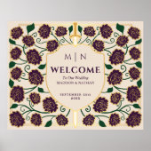 Eggplant Sword Shield Fantasy Wedding Welcome Sign ポスター (正面)