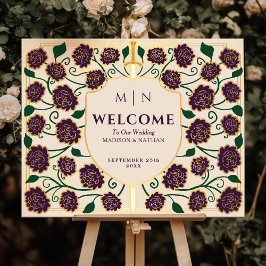 Eggplant Sword Shield Fantasy Wedding Welcome Sign ポスター