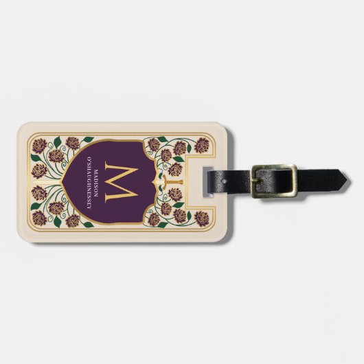 Eggplant Sword Shield Medieval Fantasy Monogram ラゲッジタグ (正面横)