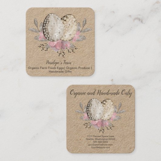 Eggs Boho Watercolor Square Business Card スクエア名刺 (正面/裏面)