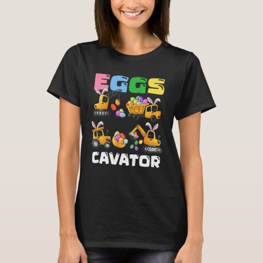 Eggs Cavator Easter Bunny Construction Trucks Boys Tシャツ (正面)